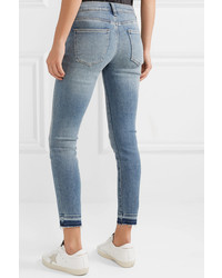 Current/Elliott The Stiletto Cropped Distressed Mid Rise Skinny Jeans