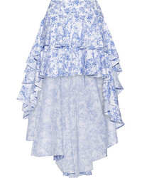 Caroline Constas Giulia Asymmetric Ruffled Cotton Blend Toile Skirt Blue