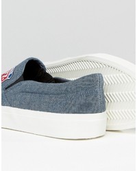 Asos Slip On Sneakers In Chambray With Badging