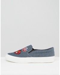 Asos Slip On Sneakers In Chambray With Badging