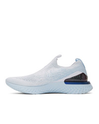 Nike White And Blue Epic Phantom React Flyknit Sneakers