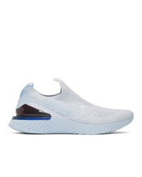 Nike White And Blue Epic Phantom React Flyknit Sneakers