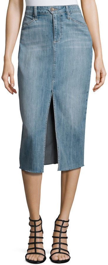 Paige Leanne Slit Front Denim Midi Skirt Indigo, $189 | Neiman Marcus ...