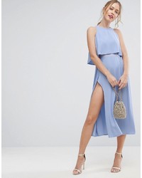 Light Blue Slit Midi Dress