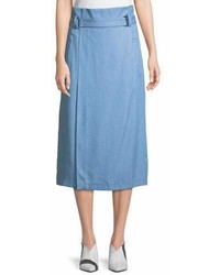Light Blue Slit Midi Skirt