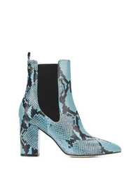 Light Blue Snake Leather Ankle Boots