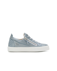 Light Blue Snake Leather Low Top Sneakers