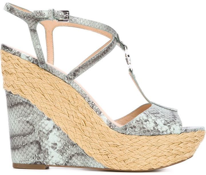 initial hente Syge person MICHAEL Michael Kors Michl Michl Kors Snakeskin Effect Wedge Sandals, $176  | farfetch.com | Lookastic
