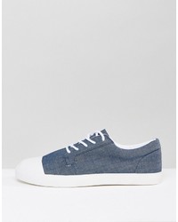 Asos Lace Up Sneakers In Blue Chambray