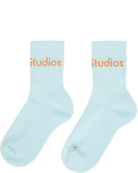 Acne Studios Blue Ribbed Logo Socks