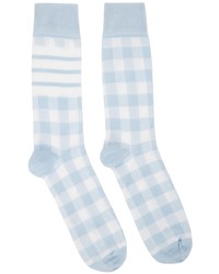 Thom Browne Blue White Gingham Jacquard 4 Bar Socks