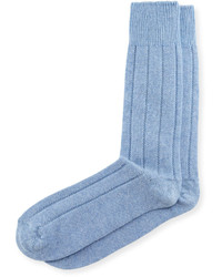 Neiman Marcus Cashmere Blend Ribbed Socks Light Blue