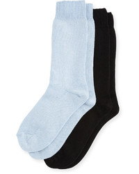 Neiman Marcus Two Pair Cashmere Blend Socks Blackblue