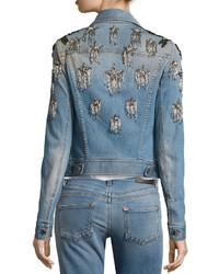 Roberto Cavalli Star Embellished Denim Jacket Washed Indigo
