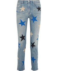 Stella McCartney Printed Mid Rise Straight Leg Jeans Blue