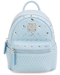 Light Blue Star Print Leather Backpack