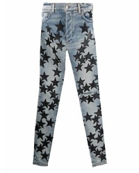Light Blue Star Print Skinny Jeans