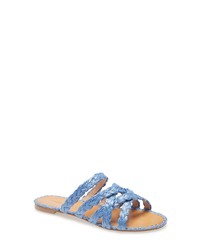 Light Blue Straw Flat Sandals