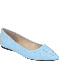 Journee Collection Studded Pointed Toe Ballet Flats Blue Ornated Shoes