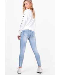 Boohoo Jane 5 Pocket Mid Rise Stud Slit Knee Skinny Jeans