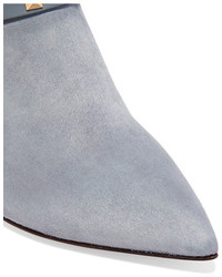 Valentino The Rockstud Leather Trimmed Suede Ankle Boots Light Blue