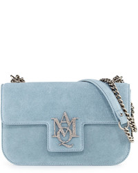 Alexander McQueen Insignia Suede Chain Satchel Bag Blue