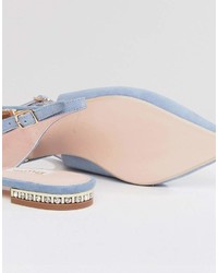 Dune London Flat Suede Shoe With Crystal Detail In Cornflower Blue