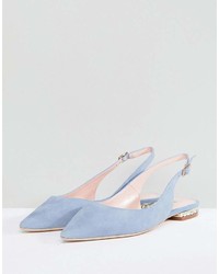 Dune London Flat Suede Shoe With Crystal Detail In Cornflower Blue