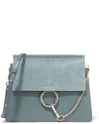Chloé Faye Medium Leather And Suede Shoulder Bag Blue