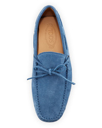 Tod's Gommini Suede Tie Driver Light Blue