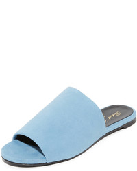 Light Blue Suede Flat Sandals