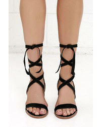 Chinese Laundry Calvary Black Suede Leather Lace Up Sandals