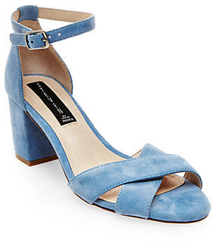 light blue suede block heels