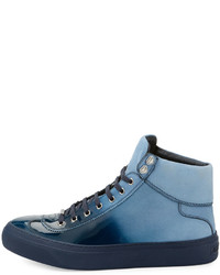 Jimmy Choo Argyle Lacquered Suede Dgrad High Top Sneakers Blue