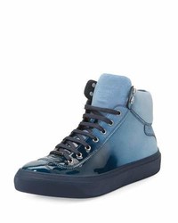 Jimmy Choo Argyle Lacquered Suede Dgrad High Top Sneakers Blue