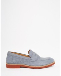 Asos Penny Loafers In Blue Suede