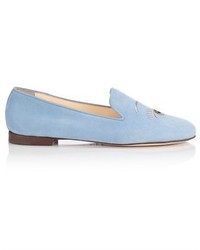 Schoshoes Blue Suede Winking Eyes Loafers