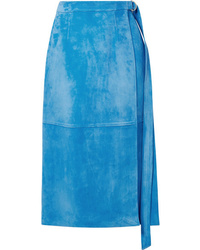 Light Blue Suede Midi Skirt