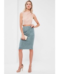 Missguided Faux Suede Midi Skirt Blue