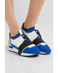 Balenciaga Race Runner Leather Mesh Suede And Neoprene Sneakers Bright Blue