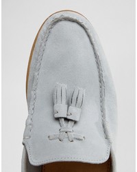 Asos Tassel Loafers In Pastel Blue Suede With Natural Sole