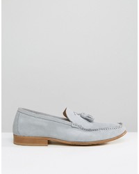 Asos Tassel Loafers In Pastel Blue Suede With Natural Sole