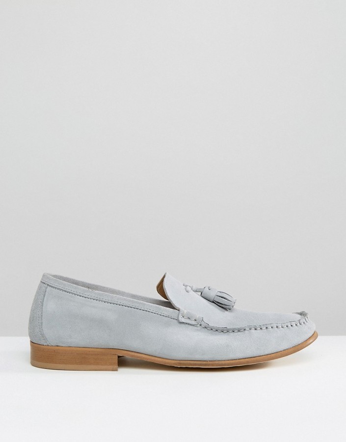 Asos Tassel Loafers In Pastel Blue Suede With Natural Sole, $65