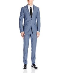 Calvin Klein Mabry Slim Fit 2 Button Side Vent Notch Lapel Flat Front Trouser In A 100% Wool Light Blue Solid Suit