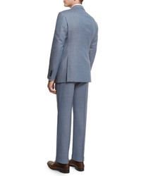 Armani Collezioni G Line Melange Solid Two Piece Suit Light Blue