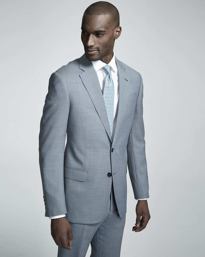 Armani Collezioni G Line Melange Solid Two Piece Suit Light Blue