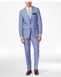 Tallia Light Blue Solid Slim Fit Suit