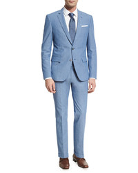 BOSS Textured Two Piece Suit Blue