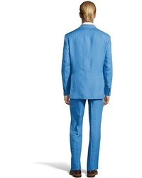 Saint Laurent Yves Light Blue Super 120s Wool 2 Button Suit With Flat Front Pants
