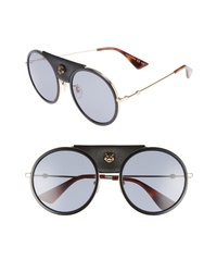 Gucci 56mm Leather Bridge Aviator Sunglasses